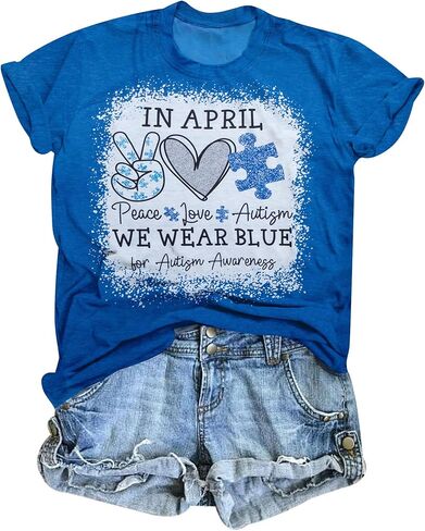 Autism Awareness Shirt Women: in April We Wear Blue Shirts Special Education Teacher Shirt Mental Health Tee Tops in Kuwait