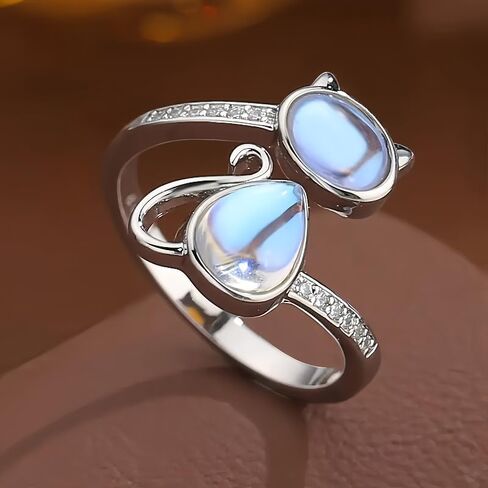 Creative Synthetic Moonstone Cute Cat Open Adjustable Ring for Women Daily Casual Party Unique Accessories in Saudi Arabia