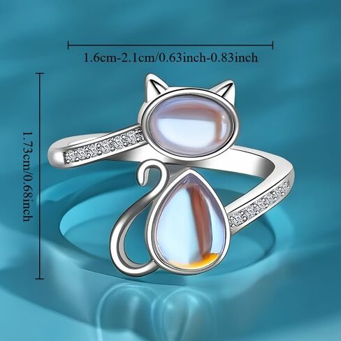Creative Synthetic Moonstone Cute Cat Open Adjustable Ring for Women Daily Casual Party Unique Accessories in Saudi Arabia