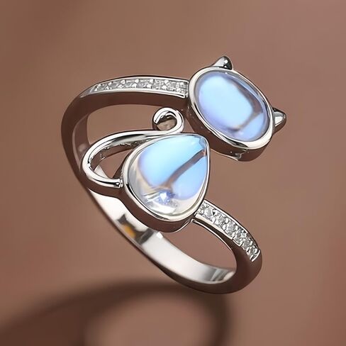 Creative Synthetic Moonstone Cute Cat Open Adjustable Ring for Women Daily Casual Party Unique Accessories in Saudi Arabia
