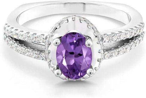 Gem Stone King 1.25 Cttw Purple Amethyst Ring For Women | 925 Sterling Silver | Oval Gemstone February Birthstone | Wedding Engagement Anniversary Promise Ring For Women in Saudi Arabia