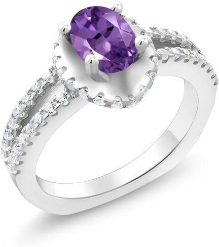 Gem Stone King 1.25 Cttw Purple Amethyst Ring For Women | 925 Sterling Silver | Oval Gemstone February Birthstone | Wedding Engagement Anniversary Promise Ring For Women in Saudi Arabia
