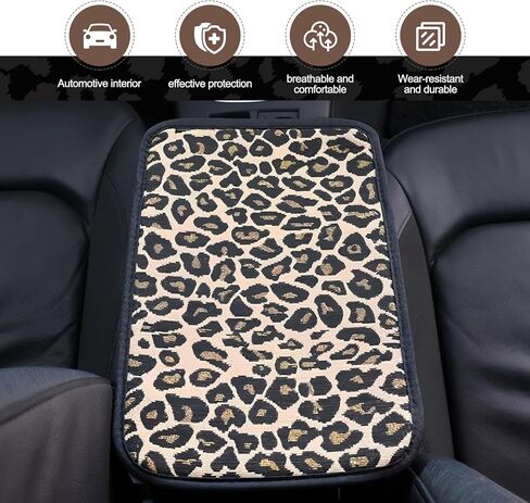 Car Center Console Armrest Cover, Skin-Friendly Breathable Linen Fiber Center Console Armrest Pad, Widely Leopard Print Cushion Accessories, Universal for Most Vehicles (Brown) in Saudi Arabia
