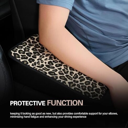Car Center Console Armrest Cover, Skin-Friendly Breathable Linen Fiber Center Console Armrest Pad, Widely Leopard Print Cushion Accessories, Universal for Most Vehicles (Brown) in Saudi Arabia