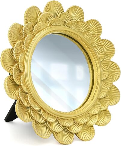 6.5" Vintage Vanity Makeup Desk Mirror, Small Gold Round Mirror for Table, Antique Scallop Edged Wall Mirror Decorative for Living Room Bedroom Dressing Tabletop in Saudi Arabia