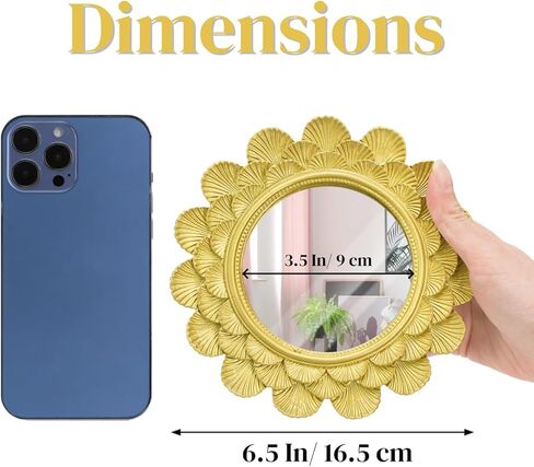6.5" Vintage Vanity Makeup Desk Mirror, Small Gold Round Mirror for Table, Antique Scallop Edged Wall Mirror Decorative for Living Room Bedroom Dressing Tabletop in Saudi Arabia
