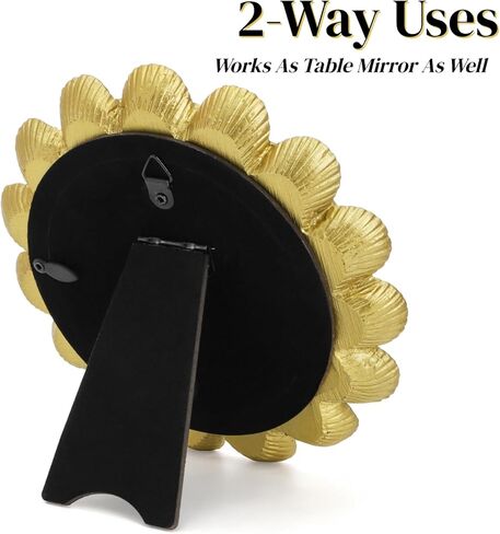 6.5" Vintage Vanity Makeup Desk Mirror, Small Gold Round Mirror for Table, Antique Scallop Edged Wall Mirror Decorative for Living Room Bedroom Dressing Tabletop in Saudi Arabia