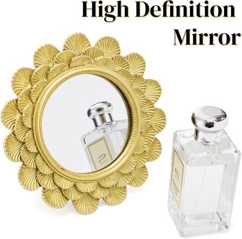 6.5" Vintage Vanity Makeup Desk Mirror, Small Gold Round Mirror for Table, Antique Scallop Edged Wall Mirror Decorative for Living Room Bedroom Dressing Tabletop in Saudi Arabia