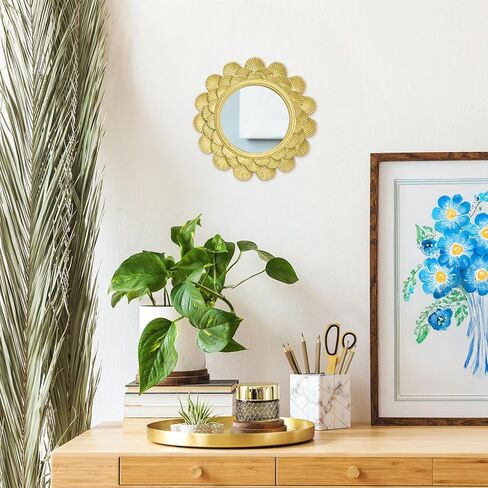 6.5" Vintage Vanity Makeup Desk Mirror, Small Gold Round Mirror for Table, Antique Scallop Edged Wall Mirror Decorative for Living Room Bedroom Dressing Tabletop in Saudi Arabia