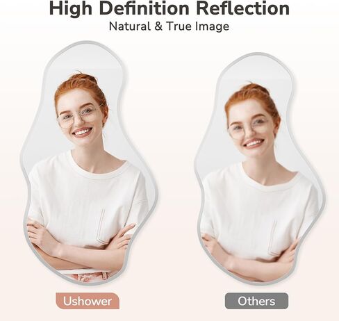 USHOWER Irregular Wall Mirror 20"x36", Frameless Wavy Mirror with Beveled & Polished Edge, Wall Mirrors Decorative for Bathroom, Bedroom, Living Room, Entryway, Cloakroom Renovation in Saudi Arabia