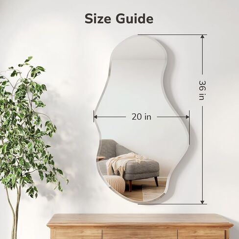 USHOWER Irregular Wall Mirror 20"x36", Frameless Wavy Mirror with Beveled & Polished Edge, Wall Mirrors Decorative for Bathroom, Bedroom, Living Room, Entryway, Cloakroom Renovation in Saudi Arabia