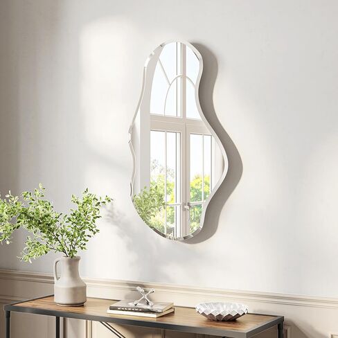 USHOWER Irregular Wall Mirror 20"x36", Frameless Wavy Mirror with Beveled & Polished Edge, Wall Mirrors Decorative for Bathroom, Bedroom, Living Room, Entryway, Cloakroom Renovation in Saudi Arabia