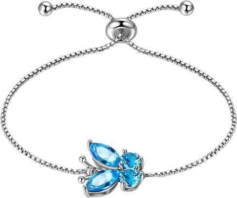 Hipunk Butterfly Birthstone Bracelets - Women 925 Sterling Silver Birth Stone Animal Butterflies Adjust Link Bracelet Crystal Birthday Jewelry in Saudi Arabia
