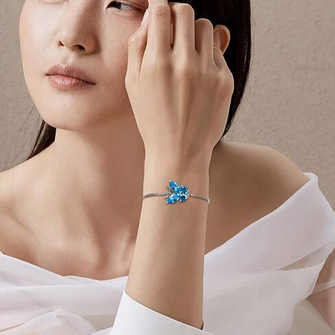 Hipunk Butterfly Birthstone Bracelets - Women 925 Sterling Silver Birth Stone Animal Butterflies Adjust Link Bracelet Crystal Birthday Jewelry in Saudi Arabia