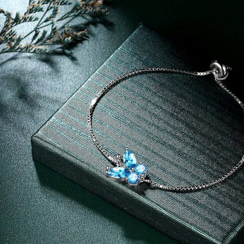 Hipunk Butterfly Birthstone Bracelets - Women 925 Sterling Silver Birth Stone Animal Butterflies Adjust Link Bracelet Crystal Birthday Jewelry in Saudi Arabia