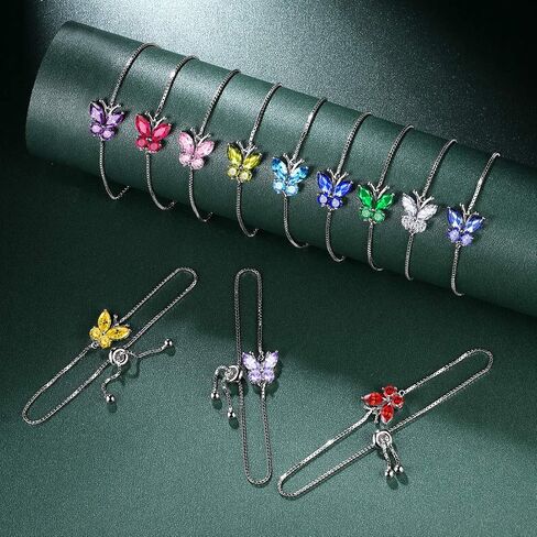 Hipunk Butterfly Birthstone Bracelets - Women 925 Sterling Silver Birth Stone Animal Butterflies Adjust Link Bracelet Crystal Birthday Jewelry in Saudi Arabia