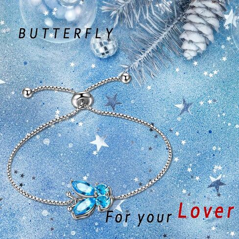 Hipunk Butterfly Birthstone Bracelets - Women 925 Sterling Silver Birth Stone Animal Butterflies Adjust Link Bracelet Crystal Birthday Jewelry in Saudi Arabia