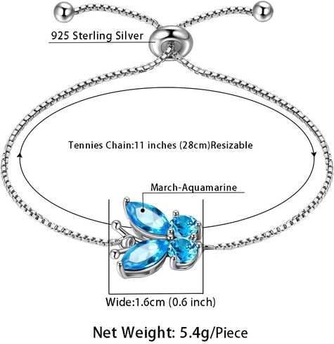 Hipunk Butterfly Birthstone Bracelets - Women 925 Sterling Silver Birth Stone Animal Butterflies Adjust Link Bracelet Crystal Birthday Jewelry in Saudi Arabia