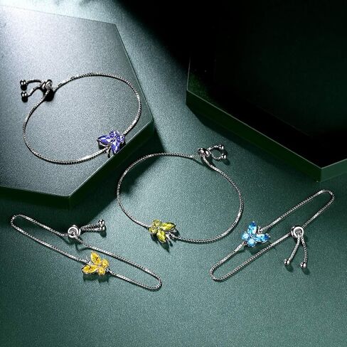 Hipunk Butterfly Birthstone Bracelets - Women 925 Sterling Silver Birth Stone Animal Butterflies Adjust Link Bracelet Crystal Birthday Jewelry in Saudi Arabia