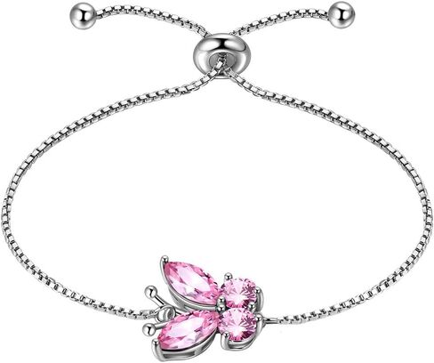 Hipunk Butterfly Birthstone Bracelets - Women 925 Sterling Silver Birth Stone Animal Butterflies Adjust Link Bracelet Crystal Birthday Jewelry in Saudi Arabia