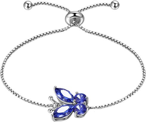 Hipunk Butterfly Birthstone Bracelets - Women 925 Sterling Silver Birth Stone Animal Butterflies Adjust Link Bracelet Crystal Birthday Jewelry in Saudi Arabia