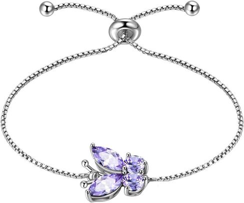 Hipunk Butterfly Birthstone Bracelets - Women 925 Sterling Silver Birth Stone Animal Butterflies Adjust Link Bracelet Crystal Birthday Jewelry in Saudi Arabia