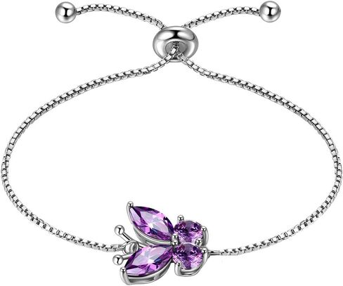 Hipunk Butterfly Birthstone Bracelets - Women 925 Sterling Silver Birth Stone Animal Butterflies Adjust Link Bracelet Crystal Birthday Jewelry in Saudi Arabia