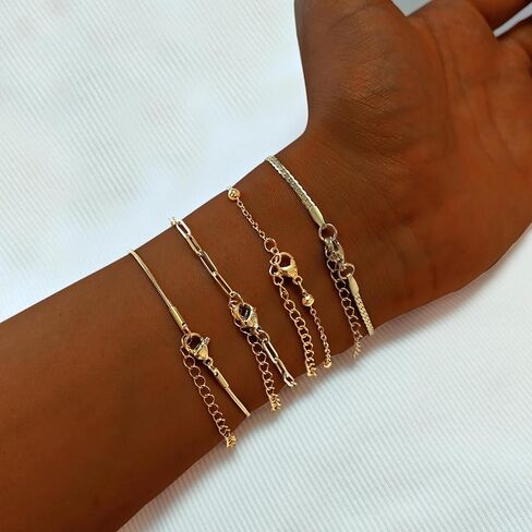 Gold Bracelets for Women, Waterproof 18K Gold Plated Stackable Jewelry Set, Trendy Dainty Adjustable Paperclip Chain Bracelet - Fashion Accessories Gifts for Women in Saudi Arabia