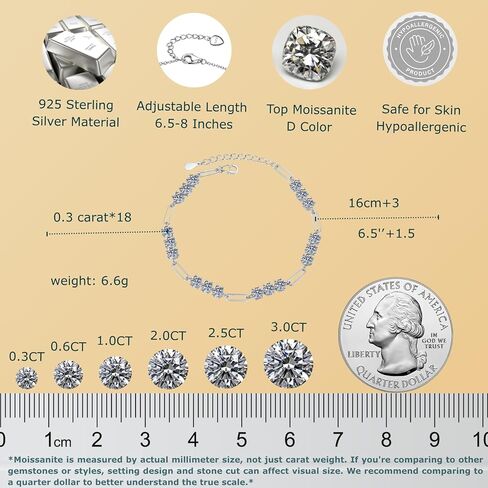 سوار تنس فضي مويسانيتي للنساء، 5.4 قيراط 18 حجر مويسانيتي سوار هيبوالرجينيك 925 الفضة الاسترليني قابل للتعديل 6.5-8 بوصة، مجوهرات حفلة موسيقية 2026، هدية دش الزفاف الربيع لها in Saudi Arabia