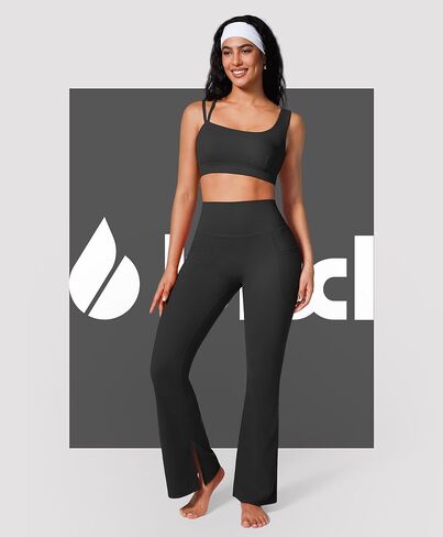 BRXL 30" Flare Leggings for Women No Front Seam High Waist Tummy Control Mini Flared Workout Yoga Pants Pockets in Saudi Arabia