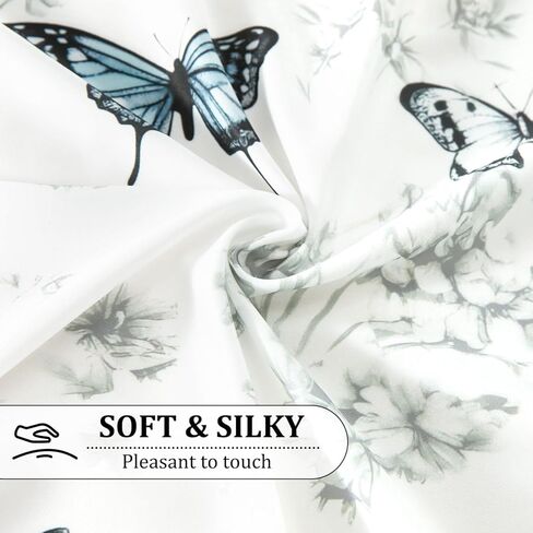 Leeva Blue Butterfly Valances for Windows - Farmhouse Floral Print Voile with Crystal Bead Trim, Elegant Rod Pocket Valance for Living Room & Cafe, 52" W x 16" L in Kuwait