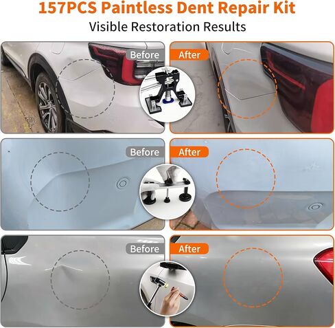 مجموعة أدوات سحب دنت - 157 قطعة أداة سحب دنت السيارة لإزالة دنت السيارة، مجموعة إزالة دنت بدون طلاء مع أداة سحب جسر مطرقة على شكل حرف T، طقم إصلاح دنت لإصلاح 98% من خدوش هيكل السيارة in Kuwait