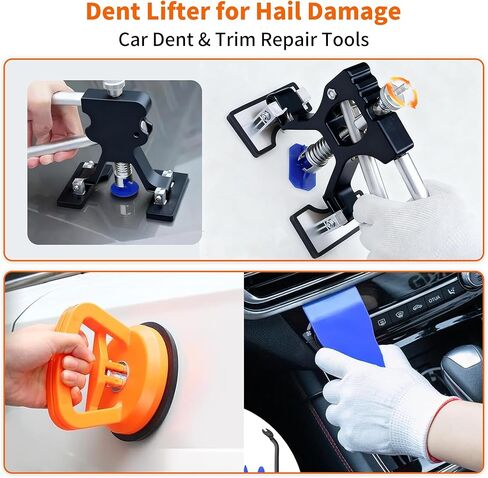 مجموعة أدوات سحب دنت - 157 قطعة أداة سحب دنت السيارة لإزالة دنت السيارة، مجموعة إزالة دنت بدون طلاء مع أداة سحب جسر مطرقة على شكل حرف T، طقم إصلاح دنت لإصلاح 98% من خدوش هيكل السيارة in Kuwait