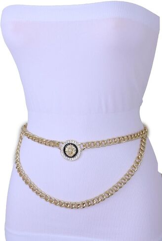 النساء الهيب هوب حزام الموضة الذهب سلسلة معدنية الأسد بلينغ سحر مشبك M L XL الذهب اللون in Kuwait