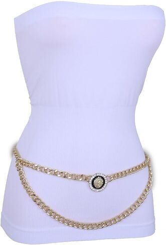 النساء الهيب هوب حزام الموضة الذهب سلسلة معدنية الأسد بلينغ سحر مشبك M L XL الذهب اللون in Kuwait