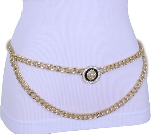 النساء الهيب هوب حزام الموضة الذهب سلسلة معدنية الأسد بلينغ سحر مشبك M L XL الذهب اللون in Kuwait