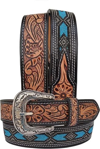 Affilare Western Tooled Leather Beaded Belt For Men and Women 30IS115 in Saudi Arabia