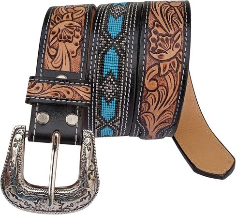 Affilare Western Tooled Leather Beaded Belt For Men and Women 30IS115 in Saudi Arabia