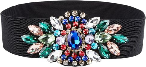 AHANDMAKER Rhinestone Stretch Belt Polyester Elastic Belt Crystal Flower Elastic Belts Rhinestone Flower Waist Belt for Dress Waist Jewelry Accessories for Women in Saudi Arabia