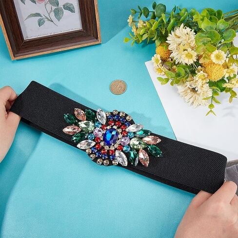 AHANDMAKER Rhinestone Stretch Belt Polyester Elastic Belt Crystal Flower Elastic Belts Rhinestone Flower Waist Belt for Dress Waist Jewelry Accessories for Women in Saudi Arabia