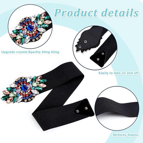 AHANDMAKER Rhinestone Stretch Belt Polyester Elastic Belt Crystal Flower Elastic Belts Rhinestone Flower Waist Belt for Dress Waist Jewelry Accessories for Women in Saudi Arabia