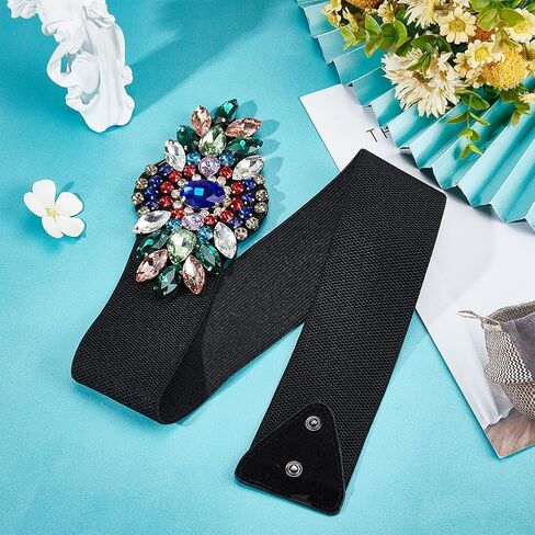 AHANDMAKER Rhinestone Stretch Belt Polyester Elastic Belt Crystal Flower Elastic Belts Rhinestone Flower Waist Belt for Dress Waist Jewelry Accessories for Women in Saudi Arabia