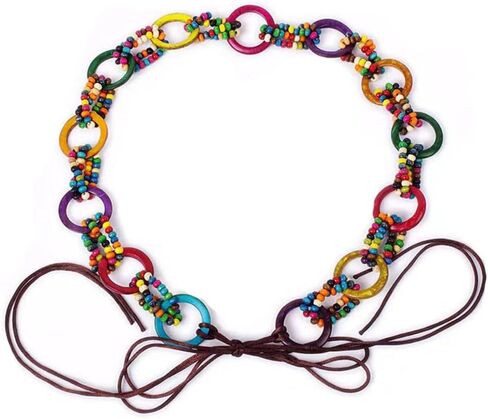Fancy Cute Bohemia Women's Colorful Wooden Beads Rope Belt Tassel for Skirt Dress Pants Cross Knotted Hand Woven in Kuwait