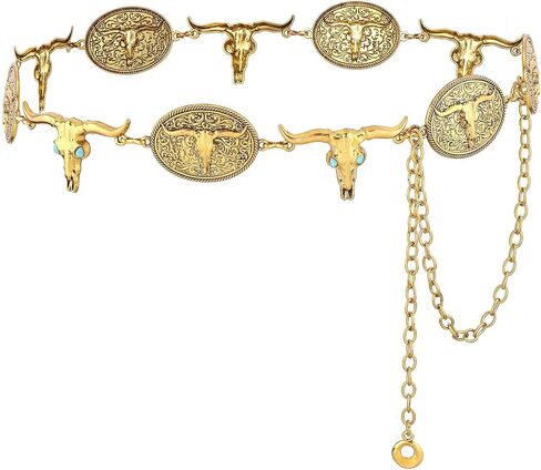 FALETO Western Metal Belts for Women Cowgirl Concho Chain Belt Vintage Boho Waist Chains for Dresses Jeans in Kuwait