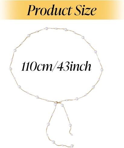 سلسلة حزام اللؤلؤ، حزام اللؤلؤ للفستان، أحزمة سلسلة اللؤلؤ قابلة للتعديل للنساء، شرابة طويلة، أحزمة مطرزة بسيطة أنيقة للنساء الزفاف، ذهبي in Kuwait