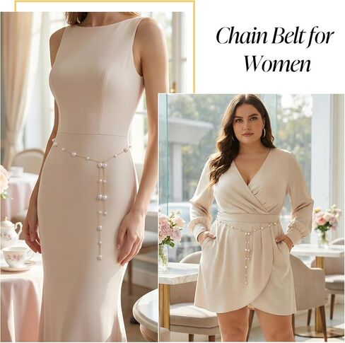 سلسلة حزام اللؤلؤ، حزام اللؤلؤ للفستان، أحزمة سلسلة اللؤلؤ قابلة للتعديل للنساء، شرابة طويلة، أحزمة مطرزة بسيطة أنيقة للنساء الزفاف، ذهبي in Kuwait