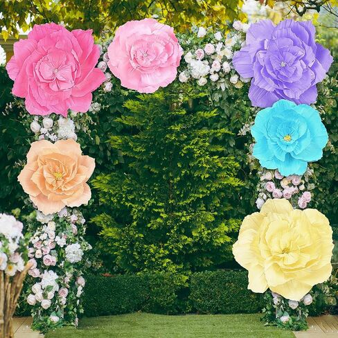 Aneco 6 Pieces Large Paper Artificial Flowers 3D Crepe Tissue Flower Wall Decor for Wedding Birthday Bachelorette Bridal Shower Backdrop Table Centerpieces Party Supplies, Mixed Pink in Saudi Arabia