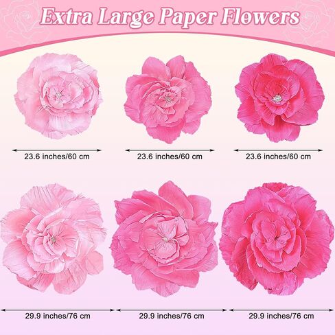 Aneco 6 Pieces Large Paper Artificial Flowers 3D Crepe Tissue Flower Wall Decor for Wedding Birthday Bachelorette Bridal Shower Backdrop Table Centerpieces Party Supplies, Mixed Pink in Saudi Arabia
