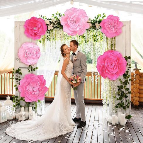 Aneco 6 Pieces Large Paper Artificial Flowers 3D Crepe Tissue Flower Wall Decor for Wedding Birthday Bachelorette Bridal Shower Backdrop Table Centerpieces Party Supplies, Mixed Pink in Saudi Arabia
