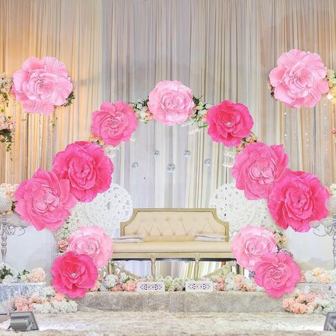 Aneco 6 Pieces Large Paper Artificial Flowers 3D Crepe Tissue Flower Wall Decor for Wedding Birthday Bachelorette Bridal Shower Backdrop Table Centerpieces Party Supplies, Mixed Pink in Saudi Arabia